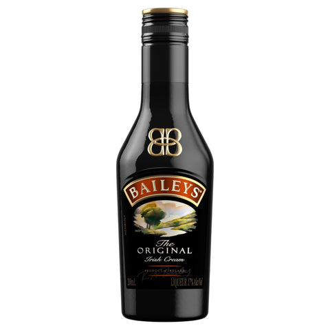 Front view of Baileys Irish Cream bottle with gold cap and label on a white background