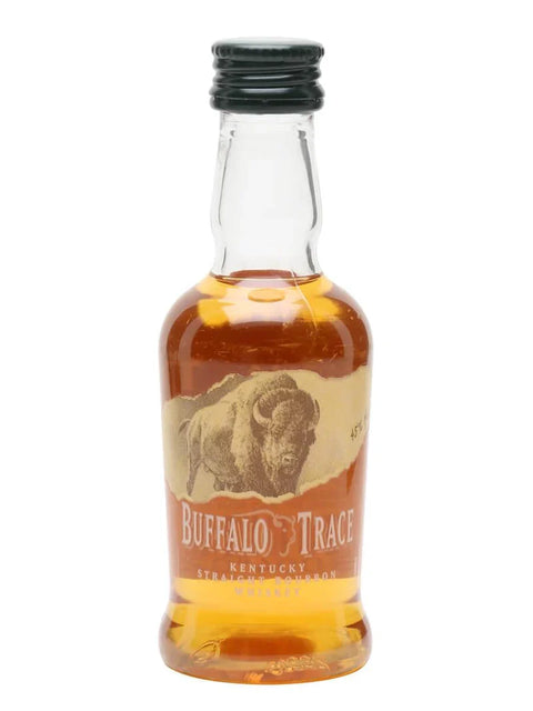 Front view of the amber whiskey bottle with label and screw cap