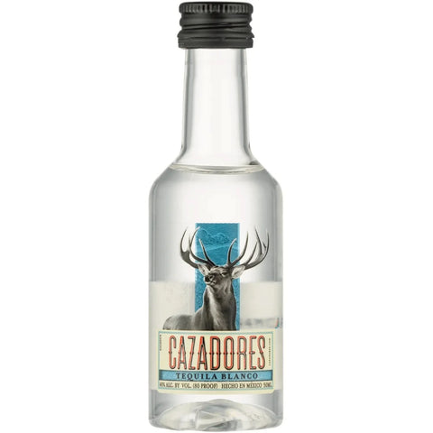 Front view of the clear tequila bottle with a black cap and label design