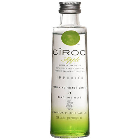 Ciroc Apple Vodka front view with clear bottle and silver cap