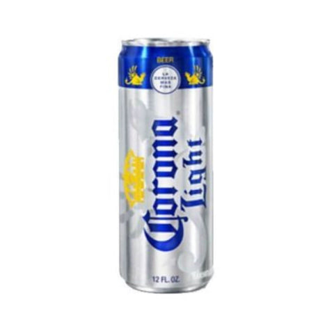 Front view of the silver Corona beer can with logo and pull tab