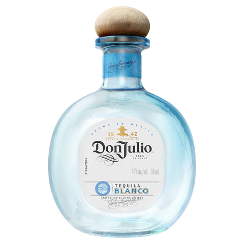 Front view of Don Julio Blanco Tequila bottle with a cork stopper