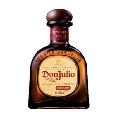 Front view of the brown and gold Don Julio Reposado Tequila bottle
