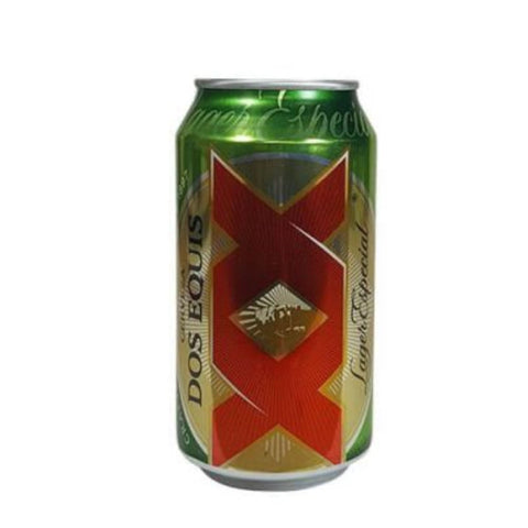 Front view of the green Dos Equis can with large logo