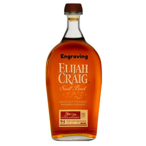 Front view of Elijah Craig whiskey bottle with engraved label and amber color