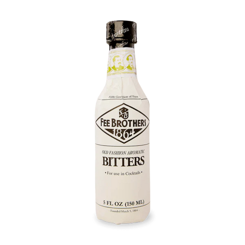 Front view of a bottle of Fee Brothers Old Fashioned Bitters with a label design.
