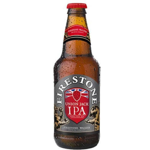 Front view of the brown and red Union Jack IPA bottle with label design
