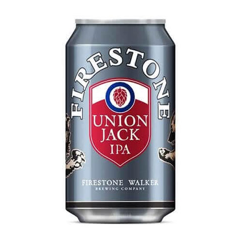 Front view of the Union Jack IPA can featuring blue, red, and silver colors.