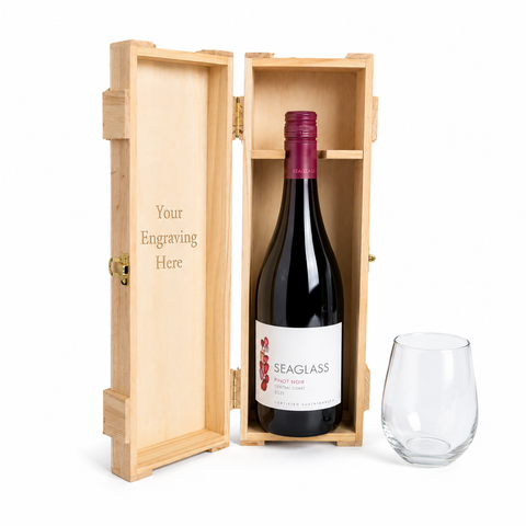 Seaglass Pinot Noir Gift Set with Engraved Glass & Box