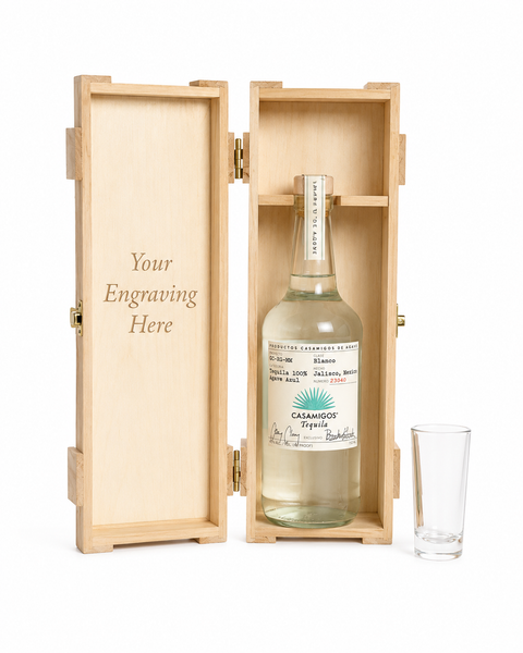 Blanco Tequila Gift Set with Engraved Glass & Box - Casamigos