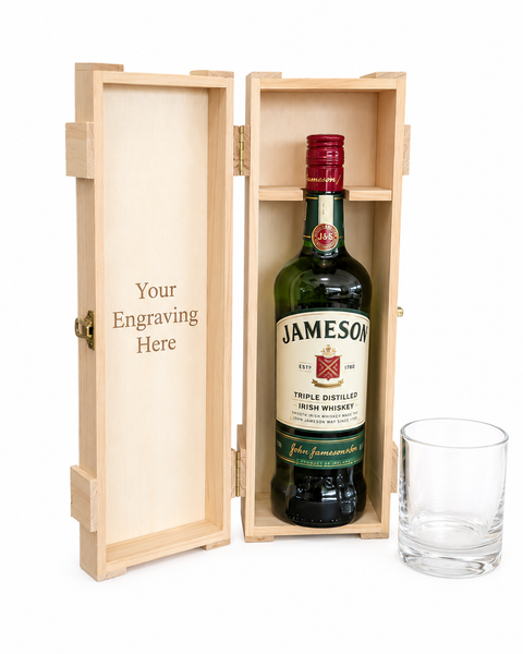 Jameson Irish Whiskey Gift Set with Engraved Glass & Box