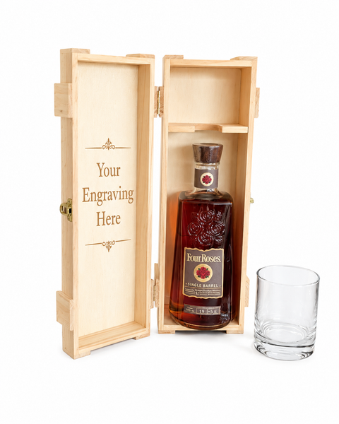 Single Barrel Bourbon Whiskey Gift Set with Engraved Glass & Box - Four Roses Single Barrel