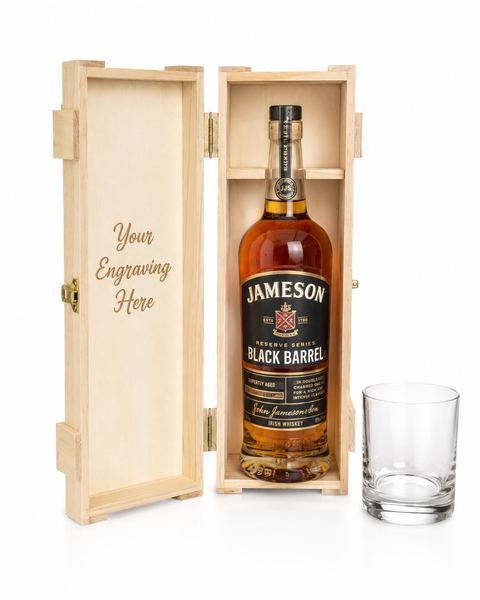 Jameson Black Barrel Reserve Whiskey Gift Set with Engraved Glass & Box