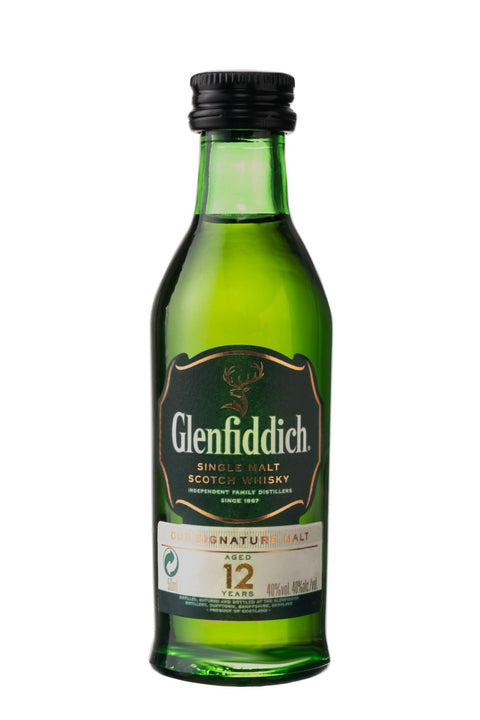 Front view of the green glass bottle with label design and screw cap