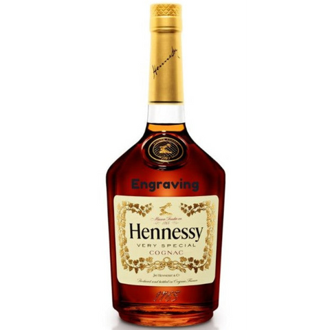 Front view of the Hennessy VS Cognac bottle with engraved label and gold cap.