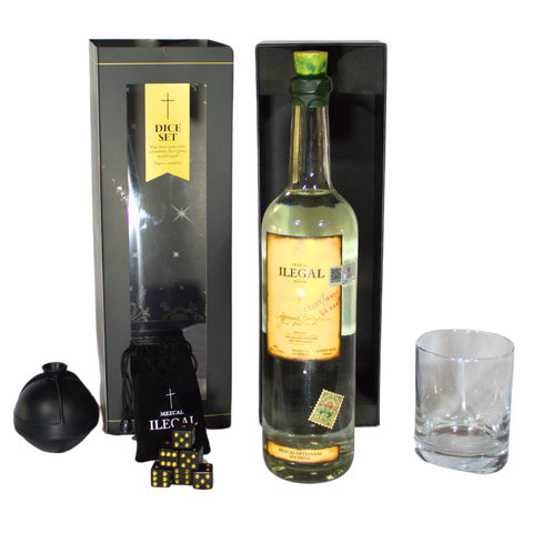Packaging view of the Illegal Mezcal Tequila Gift Set with black and gold colors.