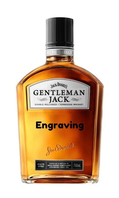 Front view of the amber whiskey bottle with engraved label and metal cap.