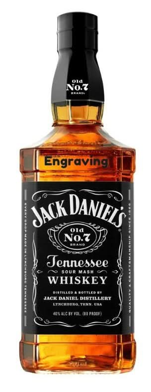 Front view of Jack Daniel's whiskey bottle with classic label and black cap.