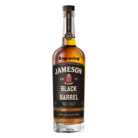 Front view of the Jameson Black Barrel whiskey bottle with engraved label.