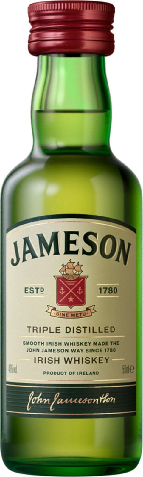 Front view of the green Jameson whiskey bottle with gold accents