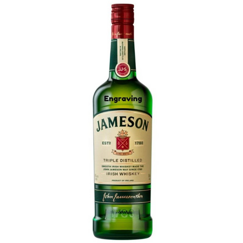 Front view of the green Jameson whiskey bottle with a red cap.