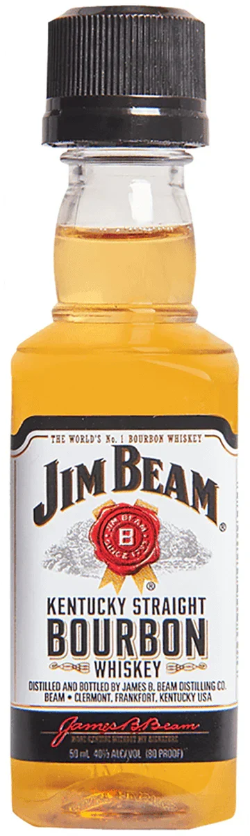 Front view of the small yellow and black bourbon bottle with a label