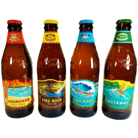 Front view of Kona Brewing Island Hopper Variety 4-Pack with colorful labels