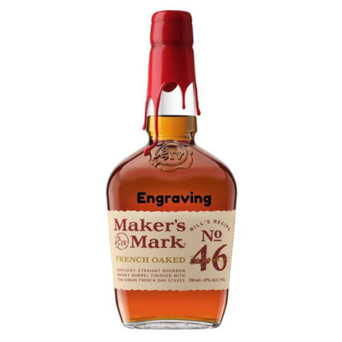Front view of Maker's Mark 46 Bourbon Whiskey bottle with red wax seal.