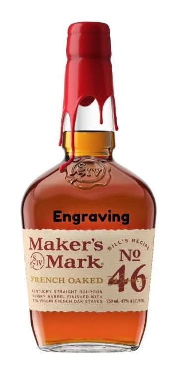 Front view of Maker's Mark 46 Bourbon Whiskey bottle with red wax seal.