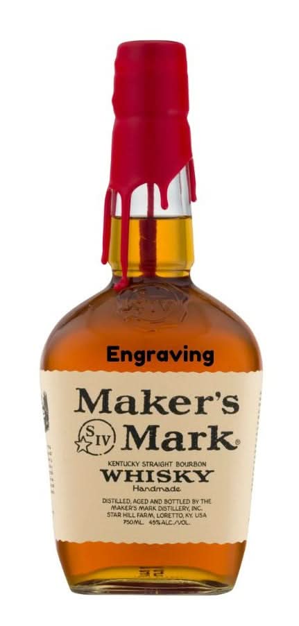 Front view of Maker's Mark Bourbon Whiskey 750ml bottle with red wax seal.