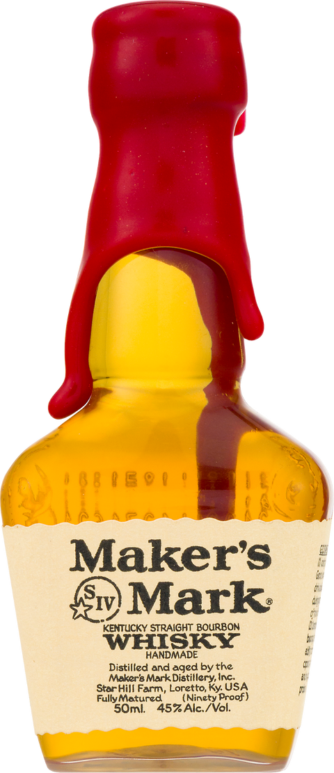 Detail close-up of the Makers Markers Bourbon Whiskey bottle with red wax seal