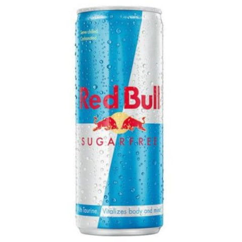 Front view of the Red Bull Sugar Free energy drink can with logo on a white background