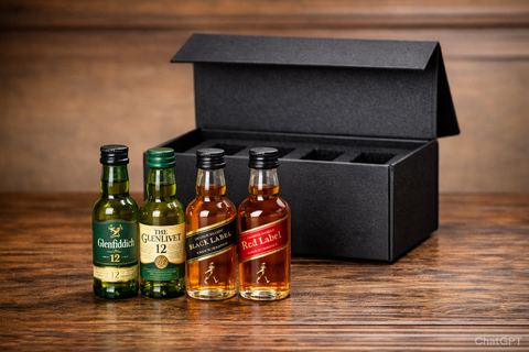 Scotch Sampler whiskey sampler set in black gift box with four mini bottles