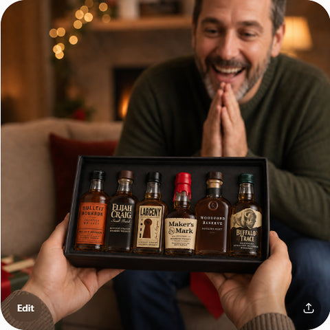 bourbon sampler gift set with 6 mini bottles being given as a gift — lifestyle scene