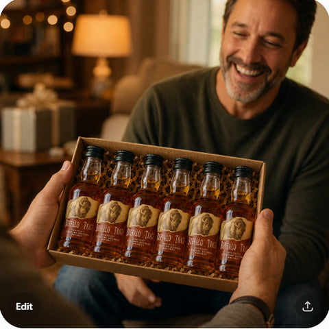Buffalo Trace bourbon mini 6-pack being given as a gift — lifestyle scene