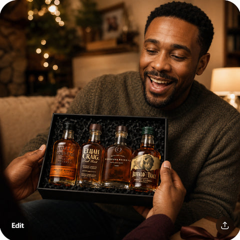 bourbon sampler gift set with 4 mini bottles being given as a gift — lifestyle scene