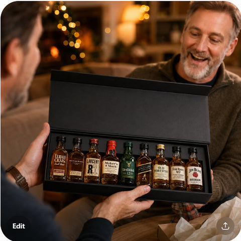 Bourbon Sampler 9 Bourbon Explorer Kit gift box presented at a cozy celebration