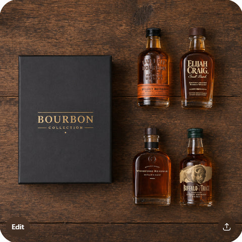 bourbon sampler 4 explorer kit with all 4 mini bottles laid out — overhead flat-lay