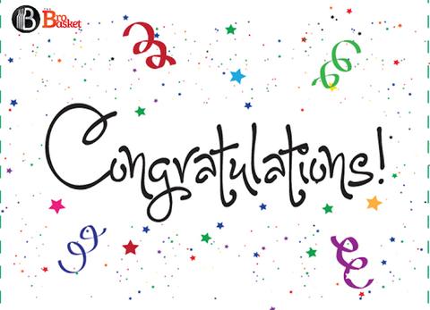 Congratulations card with colorful confetti and handwritten text