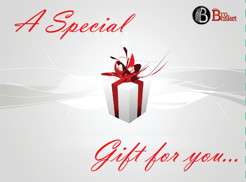 Gift card with red ribbon and box on a white background