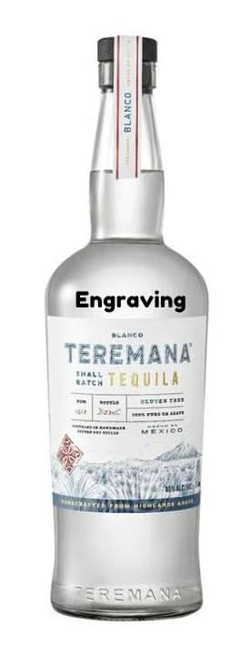 Front view of Teremana Blanco Tequila 750ml bottle with clear color and engraved label.