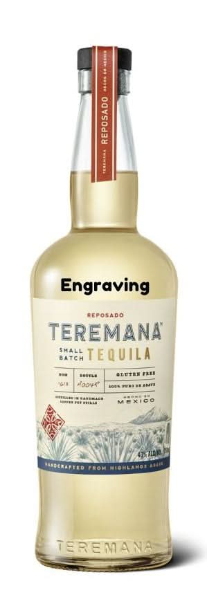 Front view of Teremana Reposado Tequila 750ml in a glass bottle with a red wax seal.