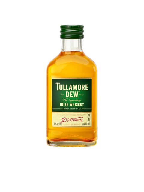 Front view of the green and gold Tullamore Dew Irish Whiskey bottle