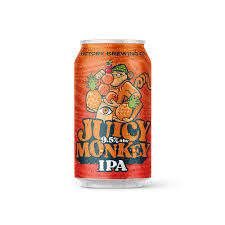 Front view of the Juicy Monkey IPA can featuring vibrant orange and green colors.